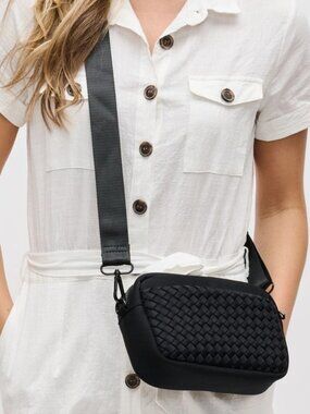 Sol and Selene Inspiration Woven Neoprene Black Crossbody Bag Shoulder Purse NWT